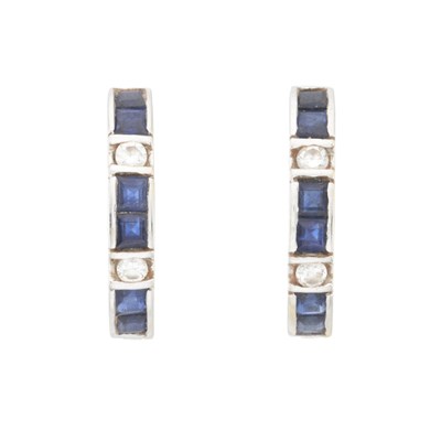 Lot 166 - A pair of 18ct gold sapphire and diamond hoop earrings