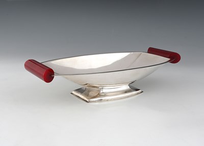 Lot 508 - A modernist silver pedestal dish, of navette...