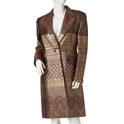 Lot 469 - Tomasz Starzewski, a burgundy and gold brocade evening coat.