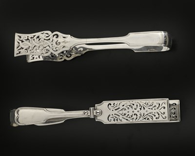 Lot 64 - Two Victorian silver asparagus servers, one...