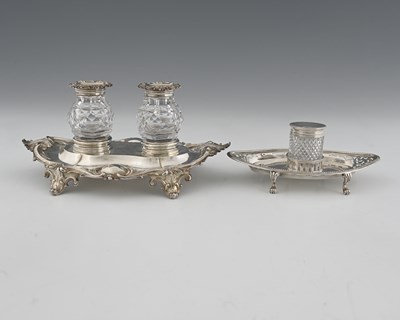 Lot 292 - A Victorian silver two-bottle Inkstand, London...