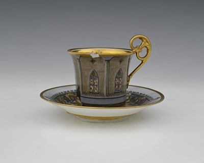 Lot 558 - A Vienna porcelain Chivalric painted cabinet...