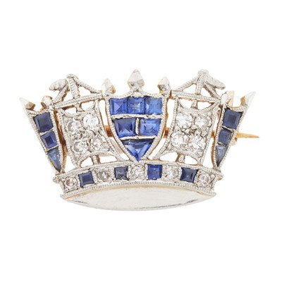 Lot 77 - An Art Deco platinum and gold, sapphire and diamond naval sweetheart brooch