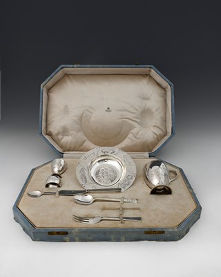 Lot 574 - R. E. Stone for Asprey, an eight-piece silver...