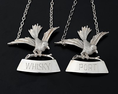 Lot 214 - A matched pair of modern silver wine labels,...