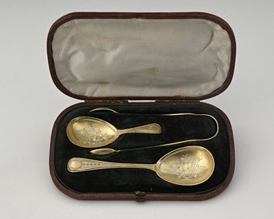 Lot 134 - A Victorian parcel-gilt silver tea equipage...