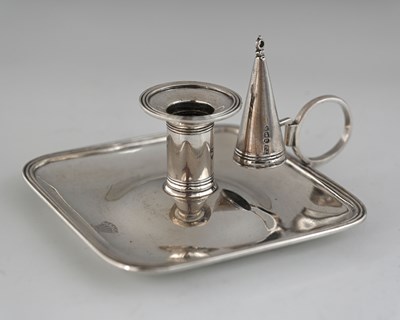Lot 312 - A George III silver chamberstick, the square...