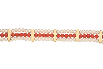 Lot 183 - A coral and pearl bracelet, with 18ct gold clasp