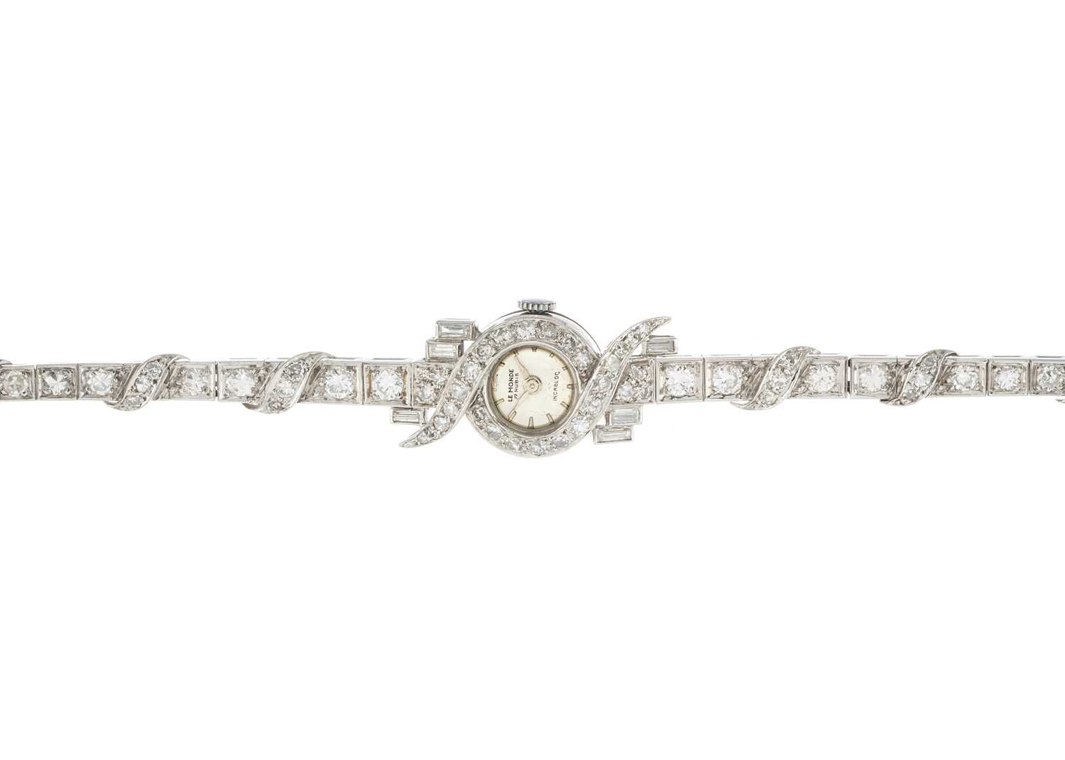 Lot 91 - A mid 20th century diamond cocktail bracelet watch
