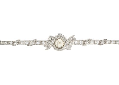 Lot 91 - A mid 20th century diamond cocktail bracelet watch