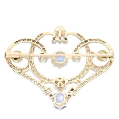Lot 83 - A Belle Epoque gold and silver, sapphire, pearl and diamond brooch
