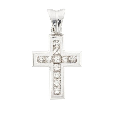 Lot 167 - An 18ct gold diamond cross pendant