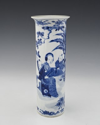 Lot 374 - A Chinese blue and white sleeve vase, Kangxi...
