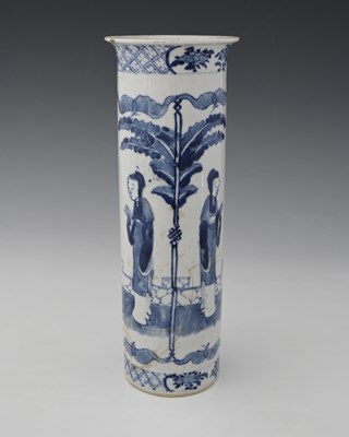 Lot 371 - A Chinese blue and white sleeve vase, Kangi...