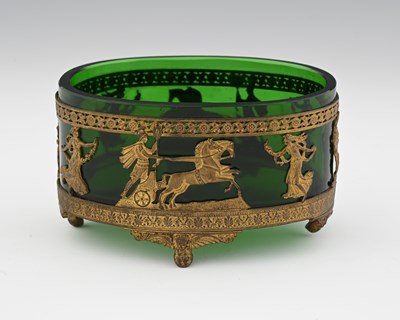 Lot 496 - A French Palais Royal gilt metal and green...