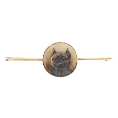 Lot 9 - William Bishop Ford (attr.), a gold enamel dog portrait brooch