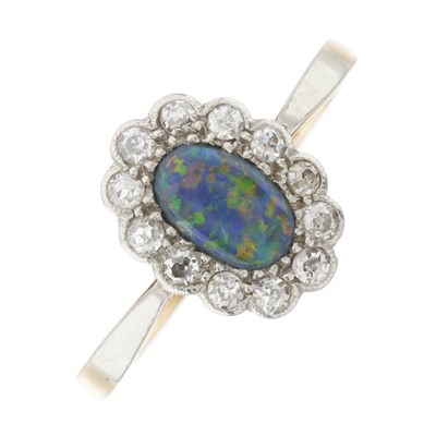 Lot 8 - An early 20th century 18ct gold and platinum, opal doublet and diamond cluster ring