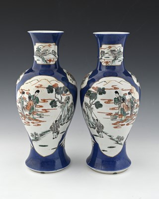 Lot 365 - A pair of Chinese powder blue famille verte...