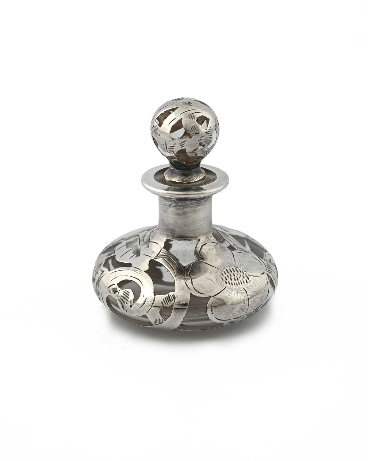 Lot 78 - An American Art Nouveau silver overlay glass...