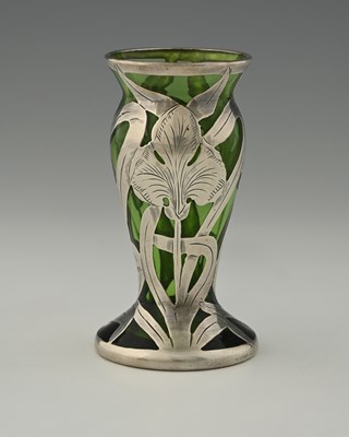 Lot 77 - An American Art Nouveau silver overlay glass...