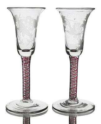 Lot 454 - A matched pair of Dutch engraved colour twist...