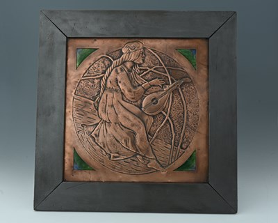 Lot 169 - An Arts and Crafts copper and enamelled plaque,...