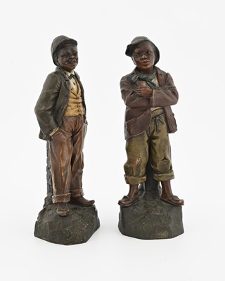 Lot 555 - A pair of Austrian cold painted terracotta...