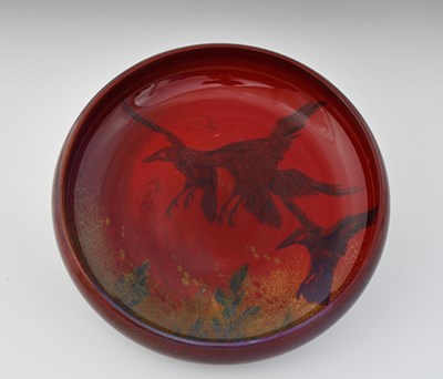 Lot 638 - A Doulton Sung bowl, decorated with ravens in...