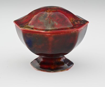 Lot 633 - A Doulton flambe jar and cover, footed...