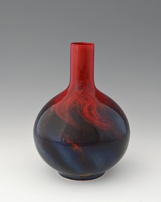 Lot 632 - A Doulton veined flambe vase, bulbous bottle...