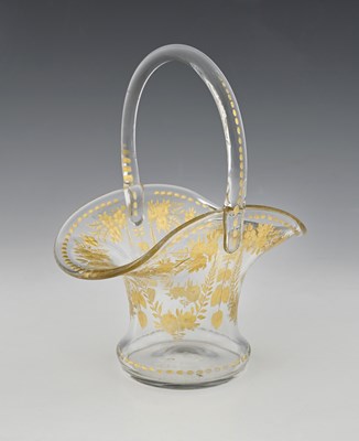 Lot 462 - A Bohemian gilt engraved glass basket, waisted...