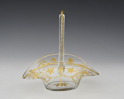 Lot 461 - A Bohemian gilt etched glass basket, squashed...