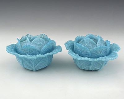 Lot 485 - A pair of French opaline glass cabbage boxes...