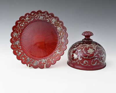 Lot 471 - A Bohemian ruby washed and lustre enamelled...