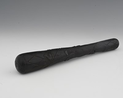 Lot 245 - An Irish carved bog oak shillelagh, short...