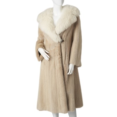 Lot 504 - Furs Renee, a fitted mink coat w/fox collar.