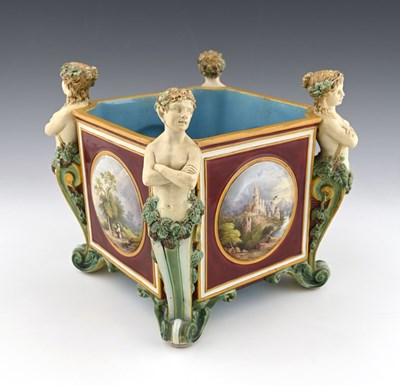 Lot 650 - A Minton majolica Thorwaldsen jardiniere,...