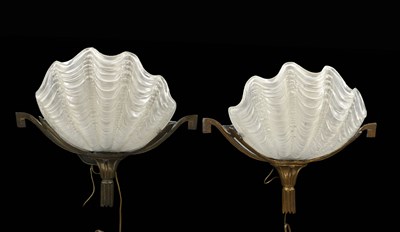Lot 208 - A pair of Art Deco wall lights, 1930s, frosted...