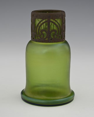 Lot 515 - A Kralik-type iridescent green glass vase with...