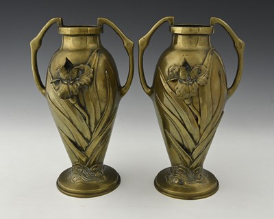 Lot 165 - A pair of French bronze Art Nouveau vases,...