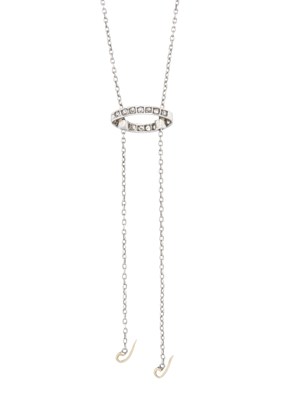 Lot 99 - An Art Deco platinum lariat necklace, with old-cut diamond slider