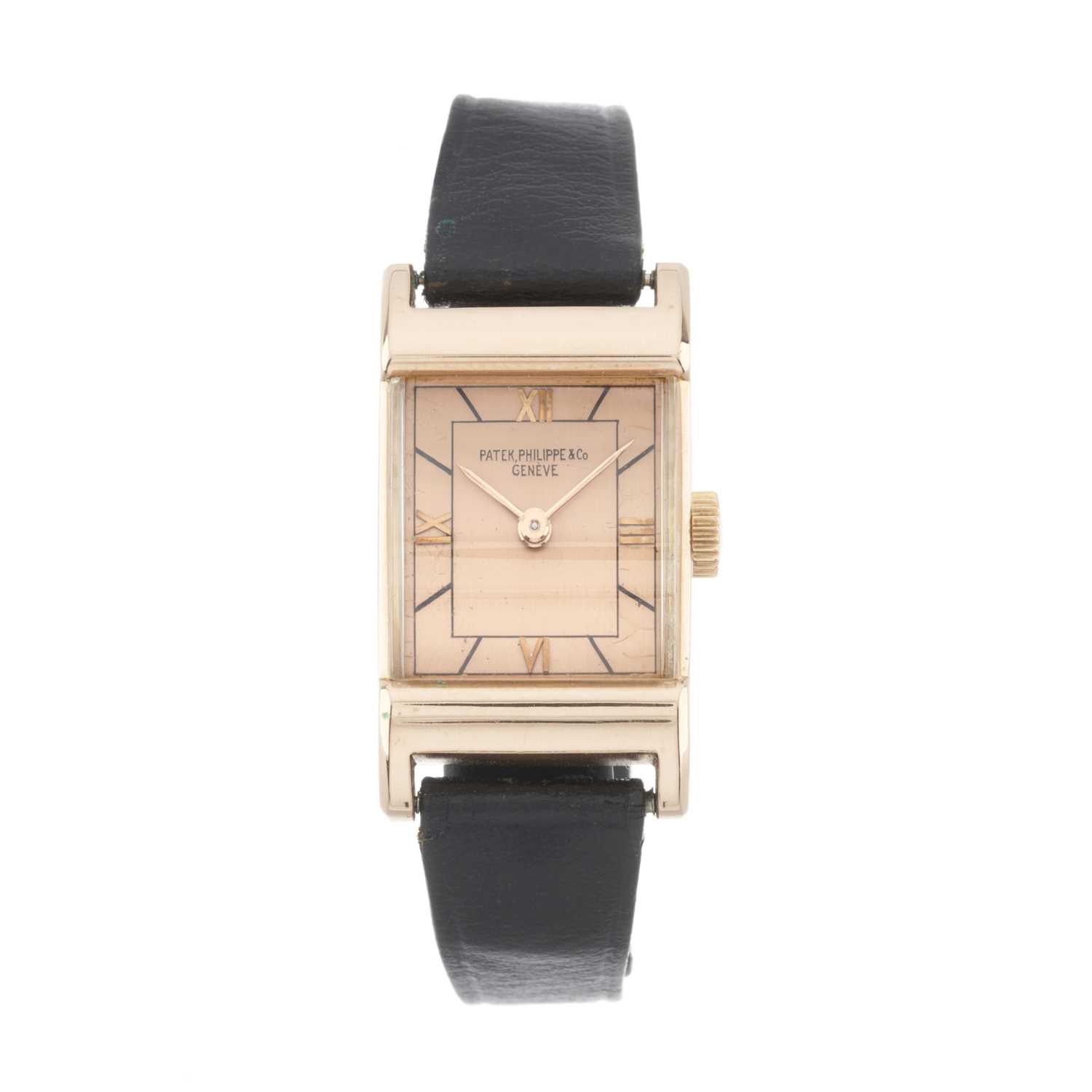 Lot 254 - Patek Philippe, a rose metal wrist watch