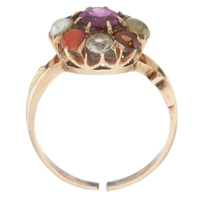 Lot 2 - A rare early 20th century gold multi-gem cluster Navaratna acrostic ring