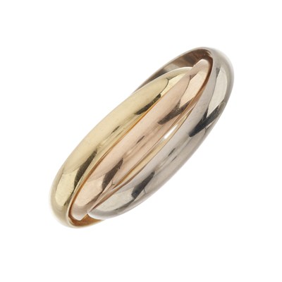 Lot 129 - Cartier, an 18ct tri-colour gold Trinity three-row wedding band ring