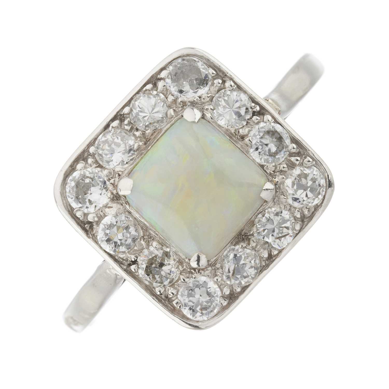 Lot 74 - A mid 20th century opal and diamond cluster ring