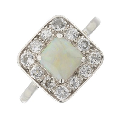Lot 74 - A mid 20th century opal and diamond cluster ring