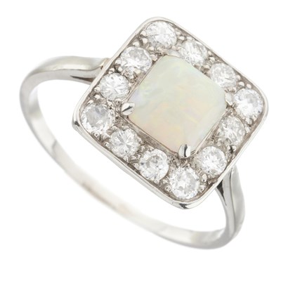 Lot 74 - A mid 20th century opal and diamond cluster ring