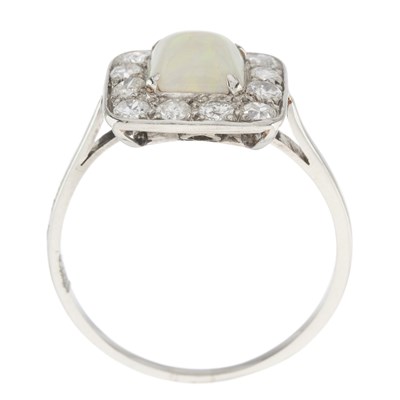 Lot 74 - A mid 20th century opal and diamond cluster ring