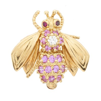 Lot 119 - Tiffany & Co., an 18ct gold pink sapphire, diamond and ruby bee brooch