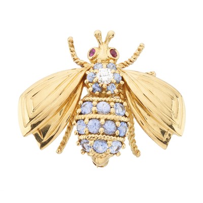 Lot 121 - Tiffany & Co., an 18ct gold sapphire, diamond and ruby bee brooch